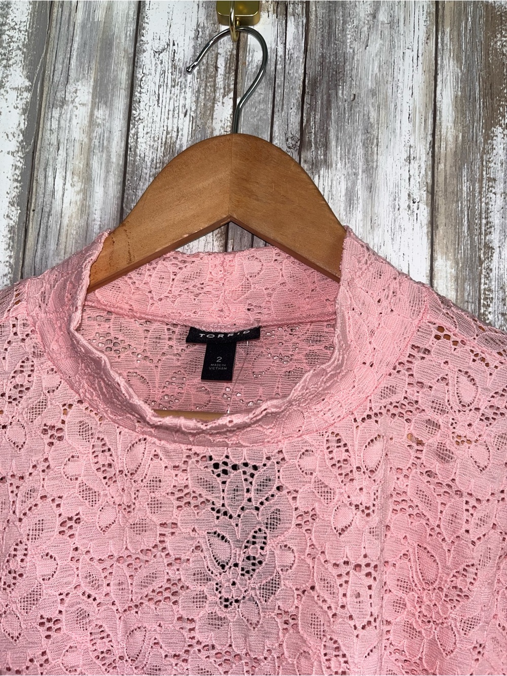 NWT Torrid Stretch Lace Mock Neck Top Almond Blossom Pink 2X 18 20 - Picture 4 of 5